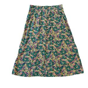 Loft Bright Floral Front Slit Button Midi Skirt